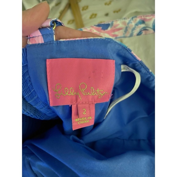 EUC Lilly Pulitzer Pink and Blue Floral Romper Mini Dress, Size 2 - Picture 13 of 16